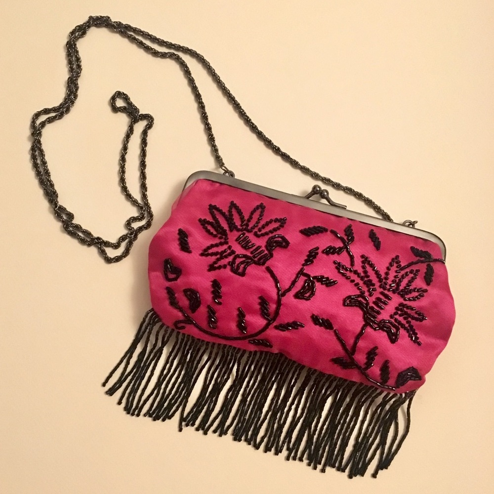 Vintage CACHE Pink Beaded Clutch Purse